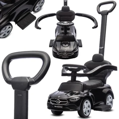 Afbeelding van Mercedes Benz Kindervoertuig 4in1, Loophulp met Claxon, Opbergruimte, Voetsteun, Duwstang, tot 2 jaar, max 27 kg, baby ride on (Zwart)