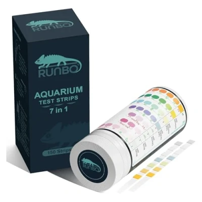 Afbeelding van RUNBO 7 in 1 aquariumteststrips, 150 stuks aquarium testset voor zoetwatervijver, nauwkeurige controle van de totale hardheid, alkaliteit, carbonaatnitraat, nitriet, Cl2 pH