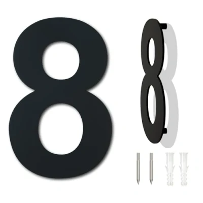 Afbeelding van Geborsteld modern roestvrij staal huisnummer 152mm hoog zwarte coating, zwevende verschijning (nummer 8)