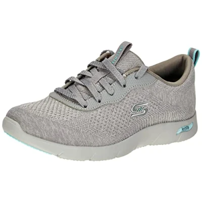 Afbeelding van Skechers Dames Arch Fit Refine Lavish Wish Sneaker, Grijs Engineered Gebreid Lichtblauwe Trim, 36 EU