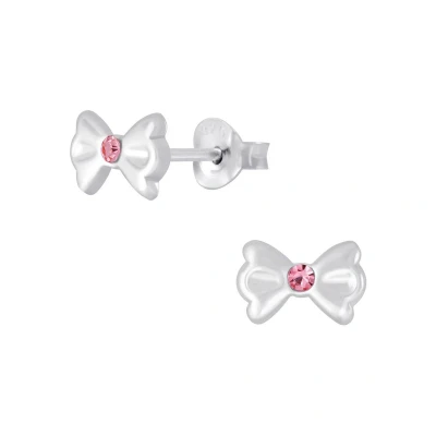 Afbeelding van JoyS Zilveren strikje oorbellen 7 x 4 mm kristal roze kinderoorbellen