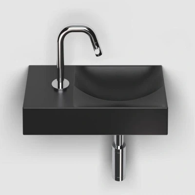 Afbeelding van Clou Vale Fontein Met Kraangat Links Geïntegreerde Afvoer Zwart Mat Keramiek 38 cm