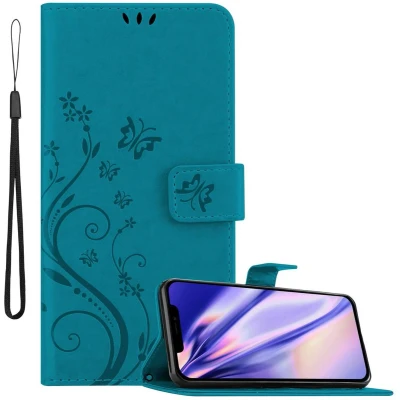 Afbeelding van Cadorabo Hoesje geschikt voor Apple iPhone 12 / PRO in Bloemen BLAUW Beschermhoes Case Cover magnetische