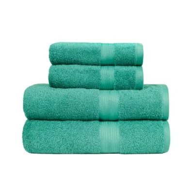 Afbeelding van Amazon Basics Handdoekenset, 100% katoen 500 g/m², kleurecht, 4 stuks (2 badhanddoeken en 2 handdoeken), groen