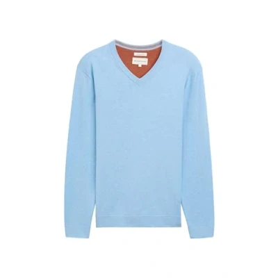 Afbeelding van TOM TAILOR Basic pullover voor heren met V hals van katoen, 37092 Sky Blue Dark Melange, 3XL