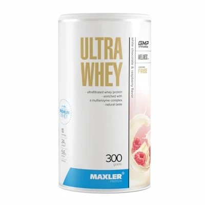 Afbeelding van Maxler Ultra Whey Protein 24 g eiwit per portie Weiproteïnepoeder Weiproteïneconcentraat, weiproteïne isolaat, weiproteïnehydrolysaat Met BCAA Witte chocolade en framboos 300g