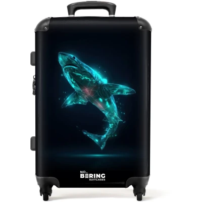 Afbeelding van NoBoringSuitcases.com® Kinderkoffer jongen Kindertrolley jongens Digitale haaienkracht Koffer kind groot Rolkoffer lichtgewicht Reiskoffer met 4 wielen Grote trolley XL 20 kg bagage