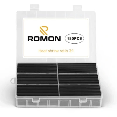 Afbeelding van Romon krimpkous voor elektrische kabels, 180 stuks, zwart, set, krimpverhouding 3: 1, 7 maten