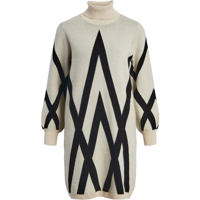 Afbeelding van Object Objray L S Rollneck AOP NOOS Gebreide jurk sandshell, Dames, Maat: XS, Sandshell