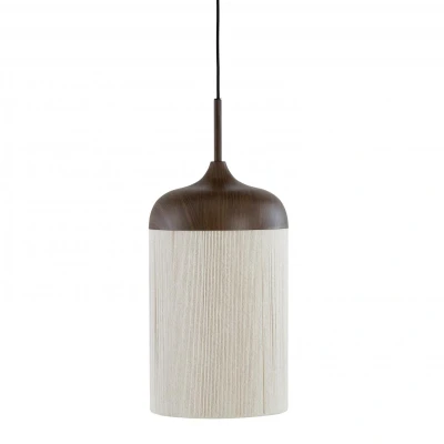 Afbeelding van Light&amp;living Hanglamp Ø27,5x52 cm DANIA hout print d bruin+touw crème