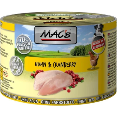 Afbeelding van MAC&#039;s Hondenvoer Natvoer Blik 70% Kip &amp; Cranberry 6 x 200g