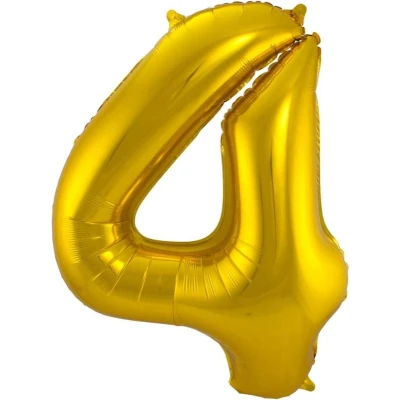Afbeelding van Ballon Cijfer 4 Jaar Goud 36Cm Verjaardag Feestversiering Met Rietje