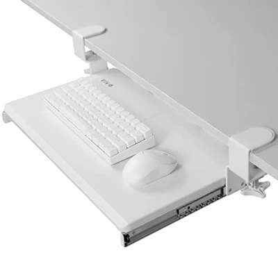 Afbeelding van VIVO Kleine toetsenbordlade, uittrekbaar onder bureau met extra stevig C klembevestigingssysteem, 20 (26 inclusief klemmen) x 11 inch uitschuifbare computerplattelade, wit, MOUNT KB05ES W