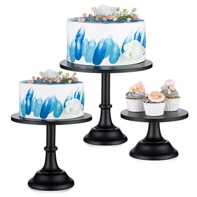 Afbeelding van Nuptio 3 Delige Caketribune Set Ronde Metalen Caketribunes Dessert Display Cupcake Standaards Met Eenvoudig Ontwerp, Zwart