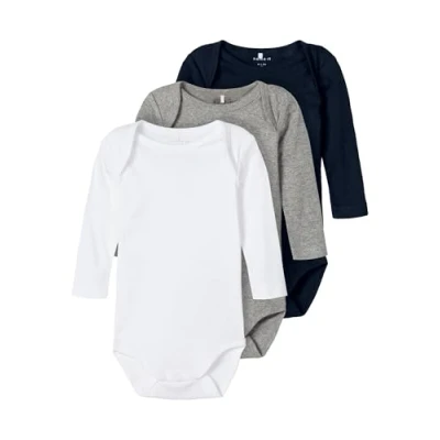 Afbeelding van NAME IT BABY romper NBNBODY set van 3 grijs melange/wit/donkerblauw