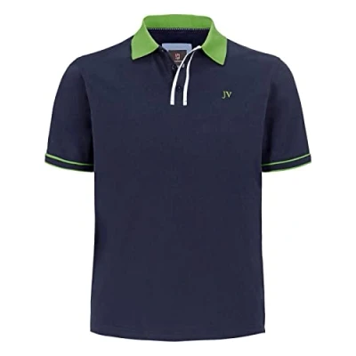Afbeelding van Jan Vanderstorm loose fit polo Plus Size ISFRIED met contrastbies donkerblauw/groen