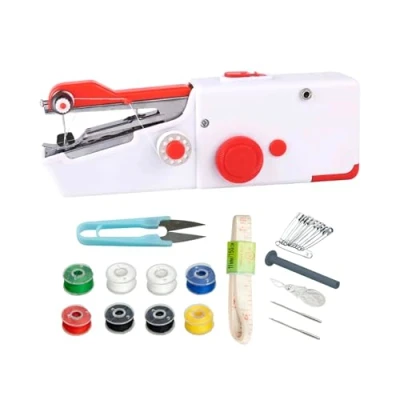 Afbeelding van Draagbare Naaimachine 505A. Mini Handnaaimachine met Snelsteek Geschikt voor Kleding, Stoffen, Gordijnen, doe het zelf. Werkt Kabel of AA Batterijen (Niet Inbegrepen).