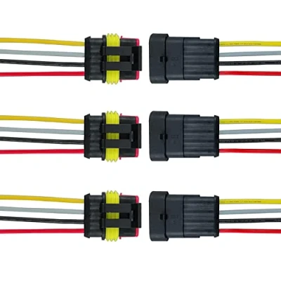 Afbeelding van QitinDasen 3 Set 4 Pin Waterdichte Auto Elektrische Connectoren, Verzegelde Connector Stekke Socket Kit met 16 AWG Voorbedraad, voor Vrachtwagen Boot