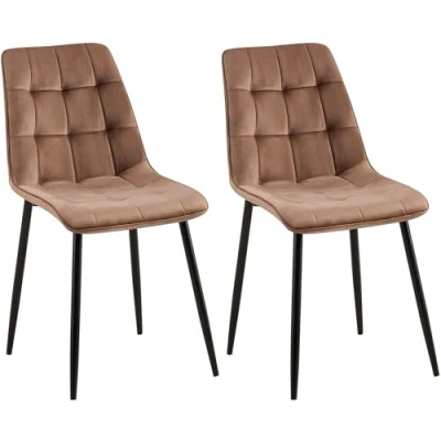 Afbeelding van CLP Gifford Set van 2 eetkamerstoelen klassiek zonder armleuning Velvet fluweel Fluweel/bruin