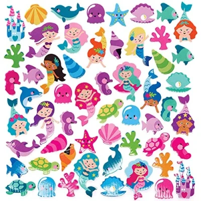 Afbeelding van Baker Ross FC823 Zeemeermin Foam Stickers Set van 200, Zelfklevende voor Kinderen, Knutselen Kinderen