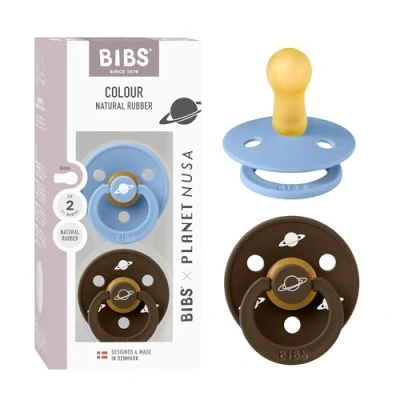 Afbeelding van BIBS Colour Planet Nusa Speen verpakking van 2 stuks. BPA vrij, Ronde speen. Natuurlijk rubberlatex, Gemaakt in Denemarken, Maat (6 18 maanden), Sky Blue Mix