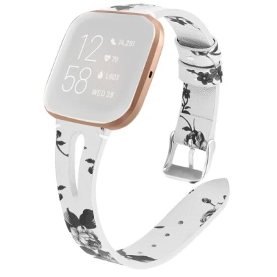 Afbeelding van Fitbit Versa 1 / 2 &amp; Lite bandje TPU leer Bloemenprint wit