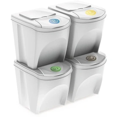 Afbeelding van Keden Sortibox vuilnisbakkenset, 4 stuks, gebroken wit, volume x 25 l