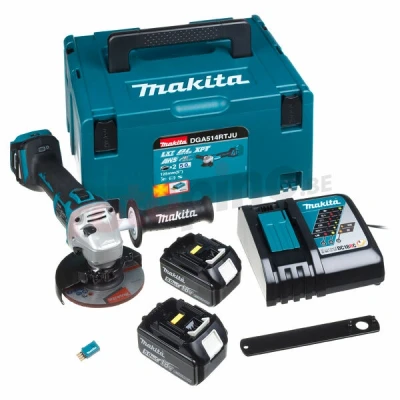 Afbeelding van Makita DGA514RTJU 18V Li Ion Accu AWS haakse slijper set (2x 5.0Ah accu) in Mbox 125mm koolborstelloos