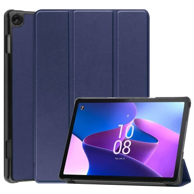 Afbeelding van Lenovo Tab M10 (3rd gen) Hoes: iMoshion Trifold Bookcase Donkerblauw Kunstleder Tablet Hoezen