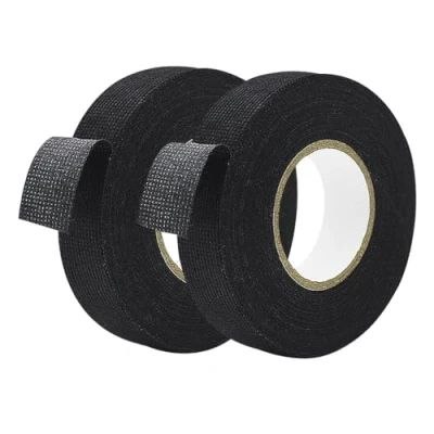 Afbeelding van Qrity 2 stuks isolatietape van stof voor autokabelboom, plakband, hittebestendige tape, geluidsreductie auto&#039;s, vrachtwagens, 32 mm x 15 m, zwart