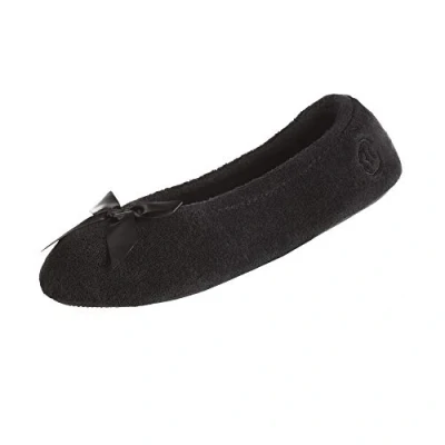 Afbeelding van Isotoner Ballerina van badstof voor dames met strik comfort binnen en buiten, Zwart, 39/40.5 EU