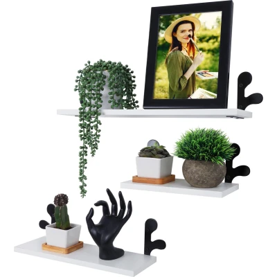 Afbeelding van Belle Vous 3 Pack of White Floating Wall Shelves 23 43cm/9 17 Inches Mounted Shelf Set Decorative Wooden Reindeer Display for Home Nursery, Bedroom, Living Room, Bookshelves &amp; Office