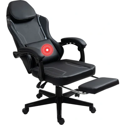 Afbeelding van VDD Zwarte gamestoel voetensteun ergonomisch hoogte verstelbaar