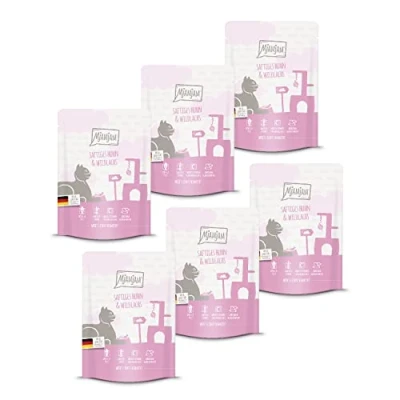 Afbeelding van MjAMjAM premium natvoer voor katten Quetschie sappige kip en wilde zalm, pak van 6 (6 x 300 g), graanvrij met extra vlees