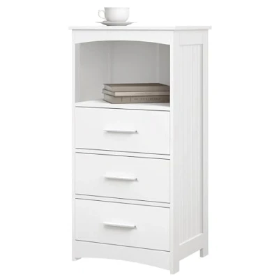 Afbeelding van EUGAD badkamerkast, badcommode, met 3 laden, 1 open vak, hoekkast, ladekast, medicijnkast, wit, 40 x 80 30 cm