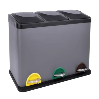 Afbeelding van SVITA TC3X15 Pedaalemmer, 45 liter, grijs, 3 x 15 drievoudige afvalemmer, delige afvalscheiding, keukenemmer
