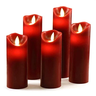 Afbeelding van OSHINE LED kaarsen, 300 uur decoratieve kaarsen zuilen in 5 delige set (10,2 cm 12,7 15,2 cm, 17,8 20,3 cm) rood