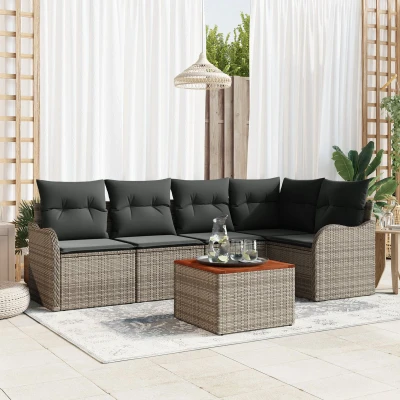 Afbeelding van vidaXL 6 delige Tuin Sofa Set met Kussens Grijs Poly Rattan Acacia