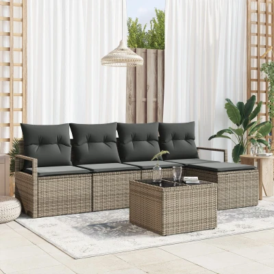 Afbeelding van vidaXL 5 Delige Tuin Sofa Set met Kussens Zwart Poly Rattan