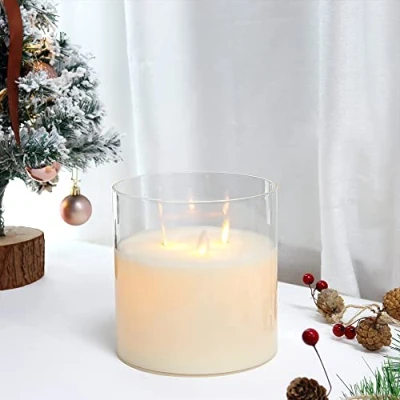 Afbeelding van JHY DESIGN Vlamloze glazen kaarsen, 3 lonten, cilinder, led kaarsen met 6 uurs timerfunctie, elektrische kaars, batterij, tafelkaarsen voor decoratie, woonkamer, slaapkamer, wit