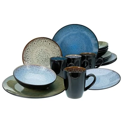 Afbeelding van CreaTable, 23629 Bali Reactieve glazuur, 16 delige serviesset, combiservies van aardewerk, vaatwasser en magnetronbestendig, kwaliteitsproductie