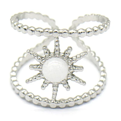 Afbeelding van Ring Ster met Steen RVS One Size Chalcedoon Wit Zilverkleurig