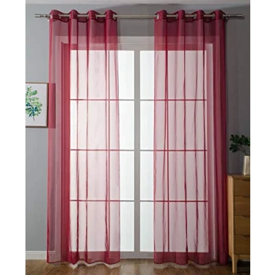 Afbeelding van Set van 2 ingestanste ringen, transparant, voor woonkamer, voile, loodband, H x B 245 140 cm, bordeaux, 203322