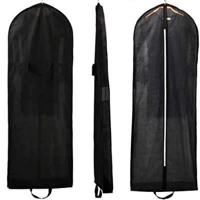 Afbeelding van HIMRY® Ademende Opvouwbare Kledinghoes Beschermhoes 150 cm lang, voor Jurken/Avondjurken/Pakken/Jassen, met Lange Ritssluiting en Twee Zakken Accessoires, Zwart, KXB1007 black