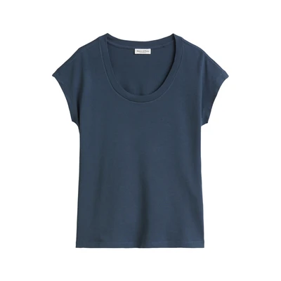 Afbeelding van Marc O&#039;Polo Overcut Sleeves DEEP Round NECK Tshirt basic, Dames, Maat: XXS, Muted blue