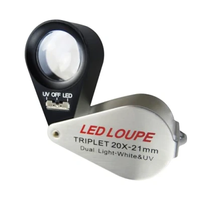 Afbeelding van Juwelier Loupe Vergroot Glas met Licht 20x Vergroting, Vouwen Vergrootglas LED en UV Licht, Horlogemaker&#039;s voor Diamanten, Juweliers, Munten, Postzegels 21mm