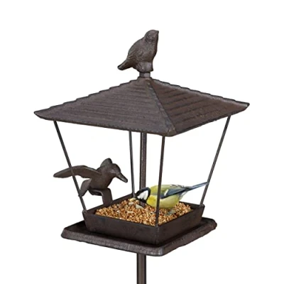 Afbeelding van Relaxdays vogelvoederhuisje op paal gietijzer kleine vogels voederhuisje vogelhuis
