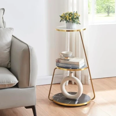 Afbeelding van Bijzettafel Sipoo 74x46x37cm marmer zwart en wit