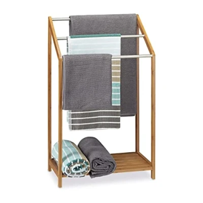 Afbeelding van Relaxdays handdoekrek bamboe handdoekhouder staand handdoekenhouder handdoekenrek