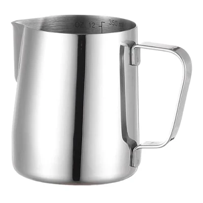 Afbeelding van VIER Barista melkkannetje, inhoud 350 ml, roestvrij staal 304, met maatmarkering (ounces en ml), koffiepot voor cappuccino, espresso, latte art.